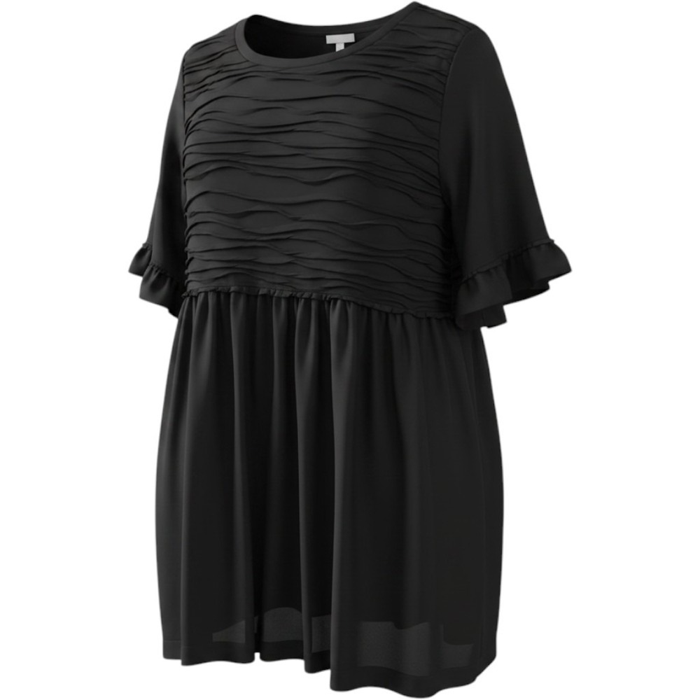 By Together Black Textured Ruffle Bell Sleeve Babydoll Tunic Dress Womens Large
